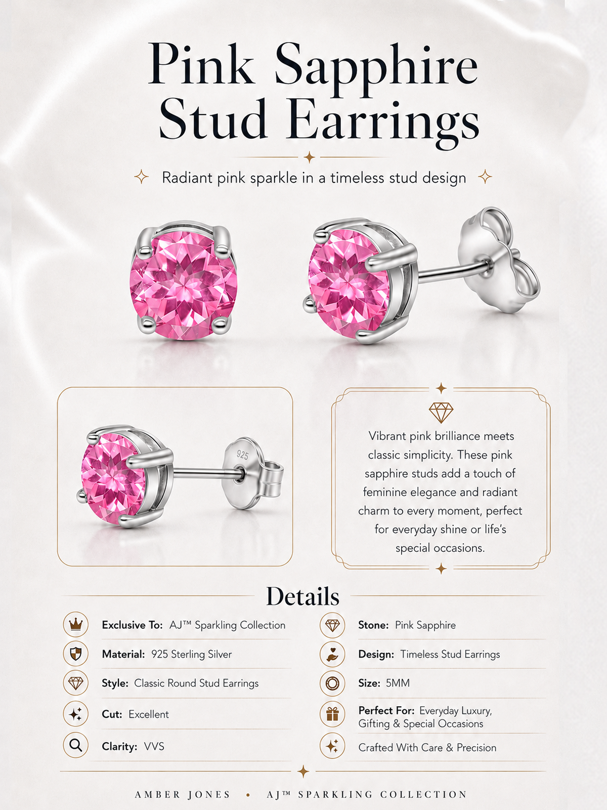 Sterling Silver Pink Sapphire Stud Earrings