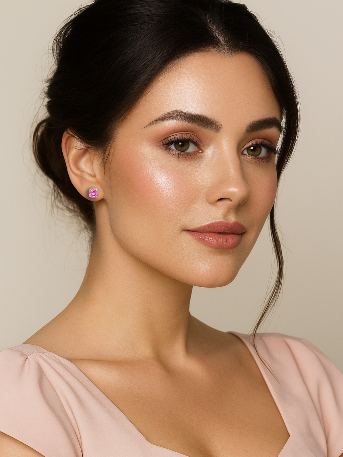 Sterling Silver Pink Sapphire Stud Earrings