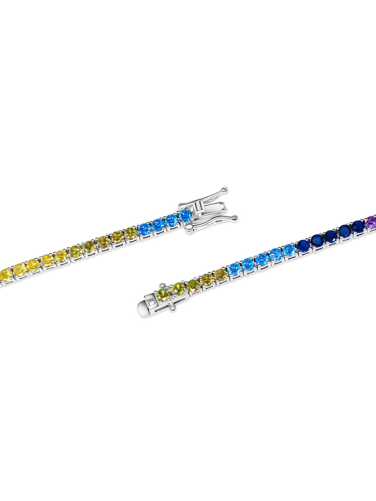 Rhodium Plated Multicoloured Rainbow Sapphire Gemstone Tennis Bracelet