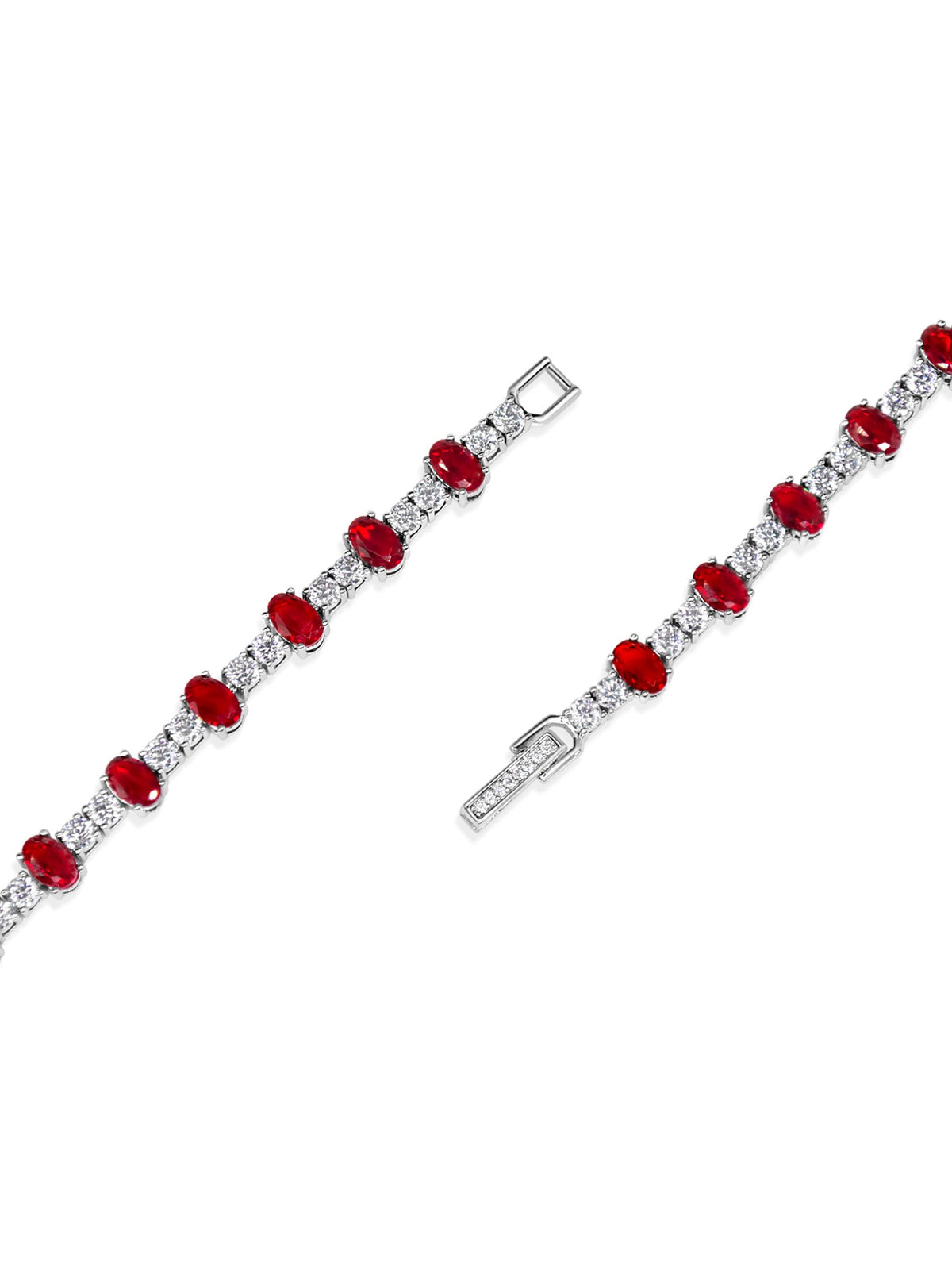 Ruby and White Sapphire Tennis Bracelet in Rhodium Plating