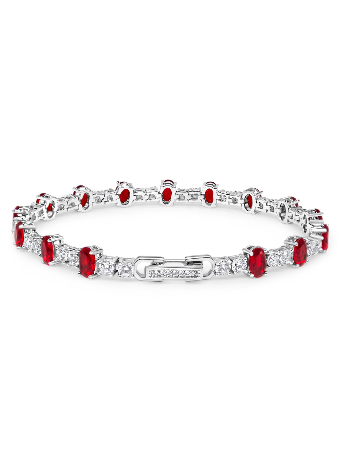 Ruby and White Sapphire Tennis Bracelet in Rhodium Plating