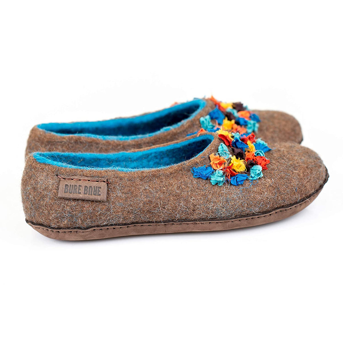 Women's Brown/Blue SILK Alpaca Felted Wool House Slippers