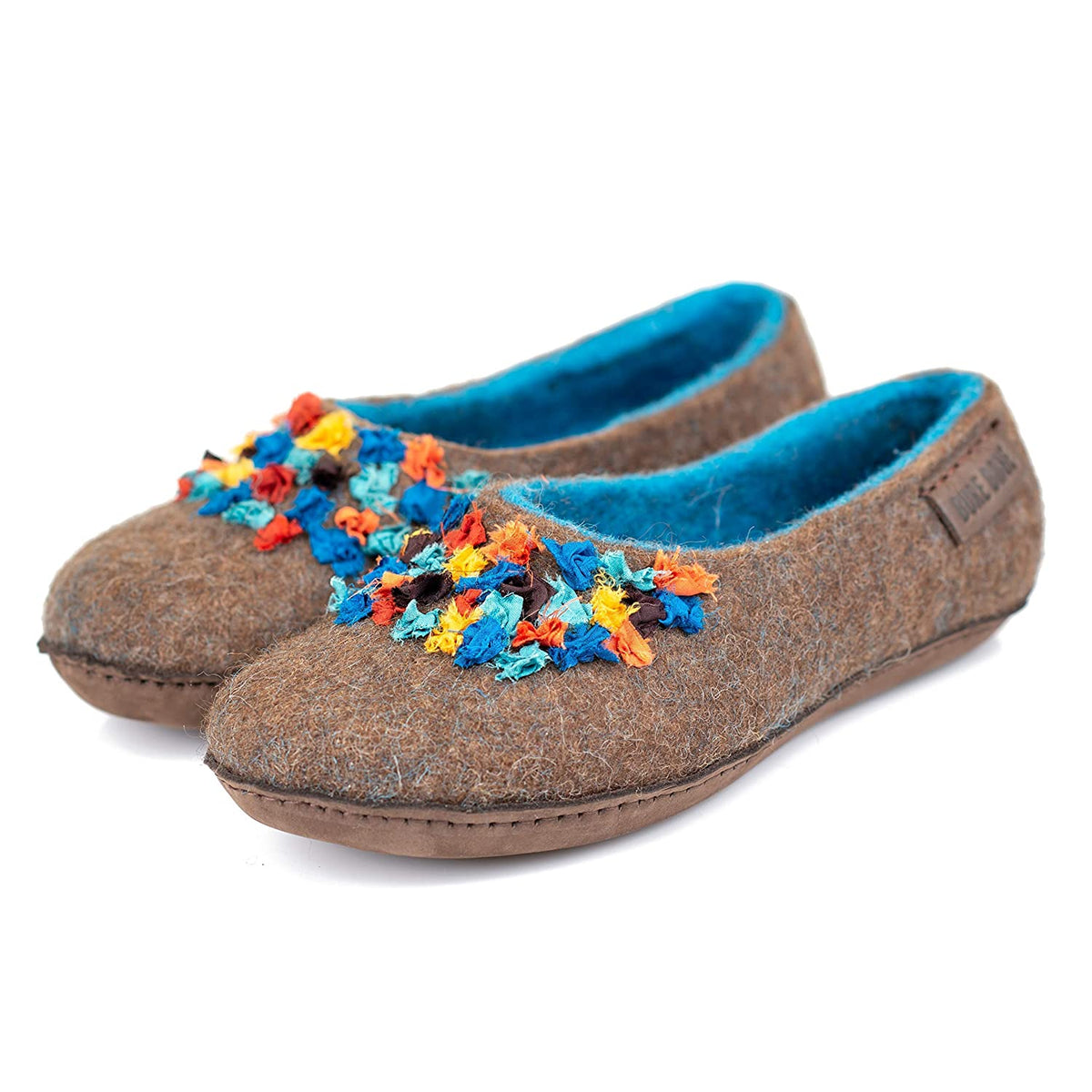 Women's Brown/Blue SILK Alpaca Felted Wool House Slippers