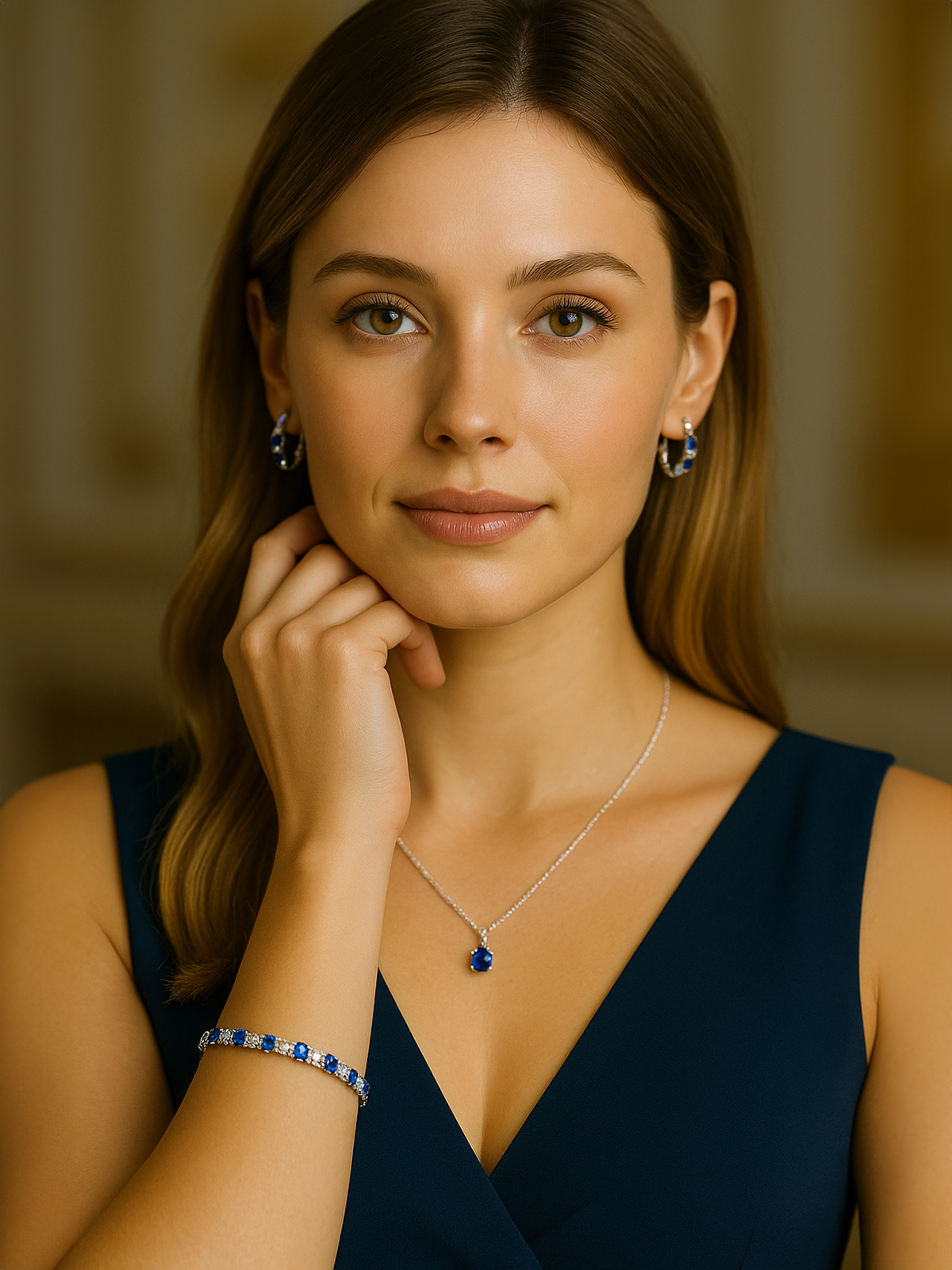 Lab Grown Blue Sapphire Pendant Necklace, 1.25ct