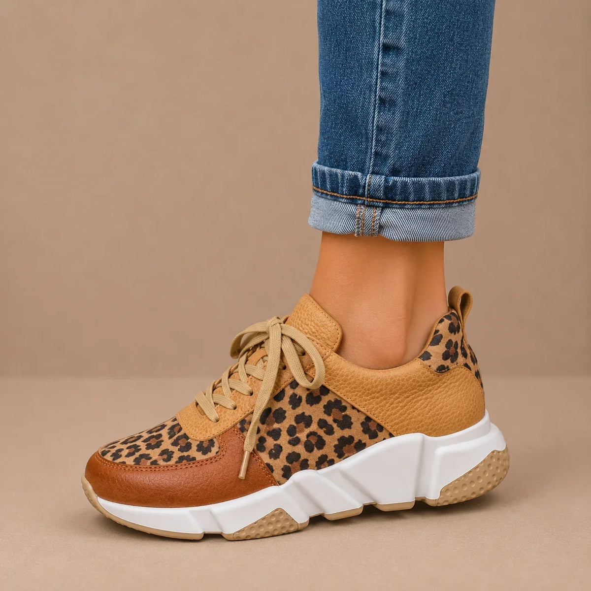 Sneakers For Women | Chunky Sole Leopard Print Lace-Up
