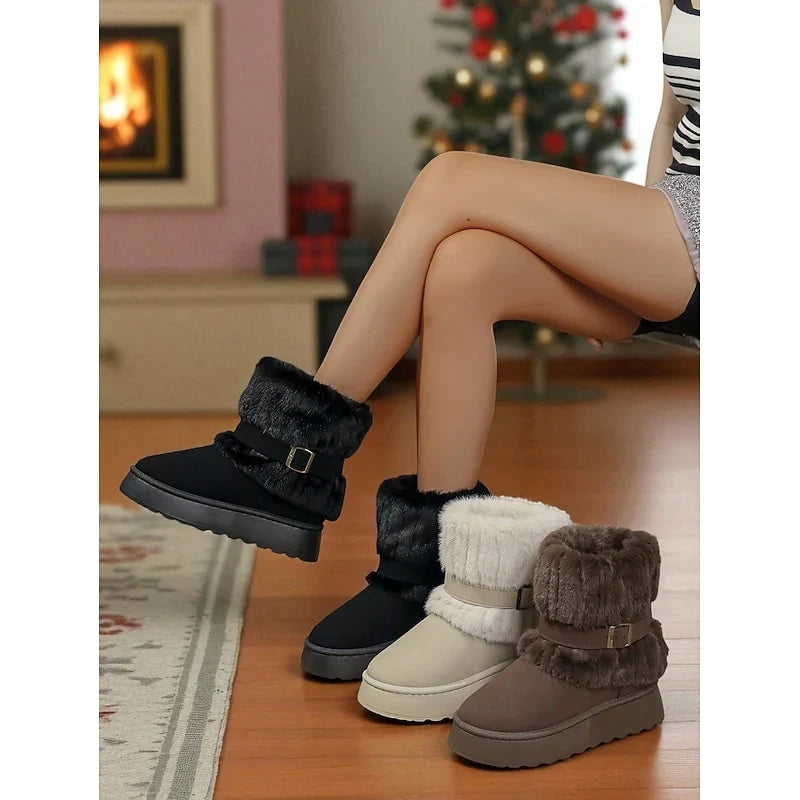 Snow Boots For Women | Fur-Trimmed Ankle Buckle Detail