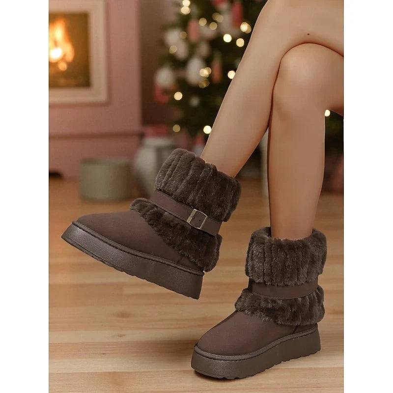 Snow Boots For Women | Fur-Trimmed Ankle Buckle Detail