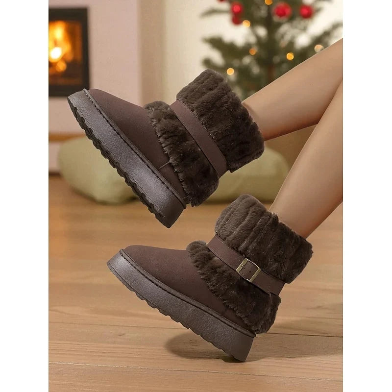 Snow Boots For Women | Fur-Trimmed Ankle Buckle Detail