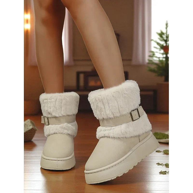 Snow Boots For Women | Fur-Trimmed Ankle Buckle Detail