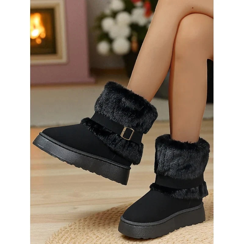Snow Boots For Women | Fur-Trimmed Ankle Buckle Detail