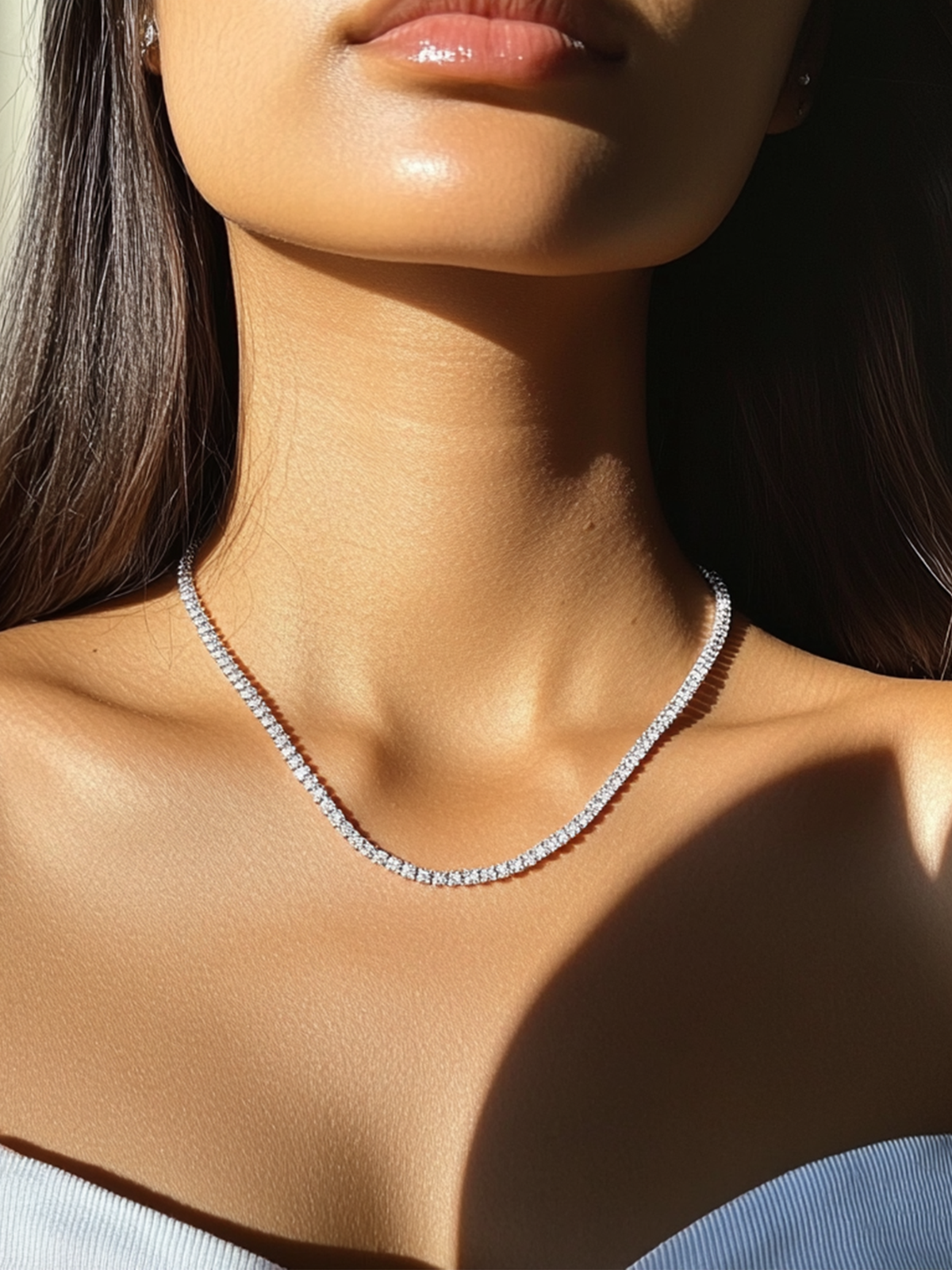 5ct Sparkling Tennis Necklace, 18K White Gold Plated