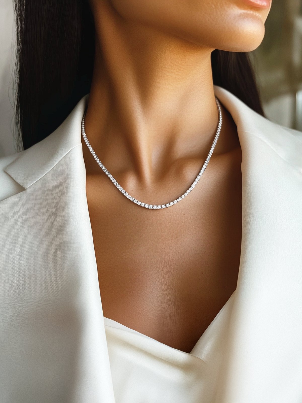 5ct Sparkling Tennis Necklace, 18K White Gold Plated