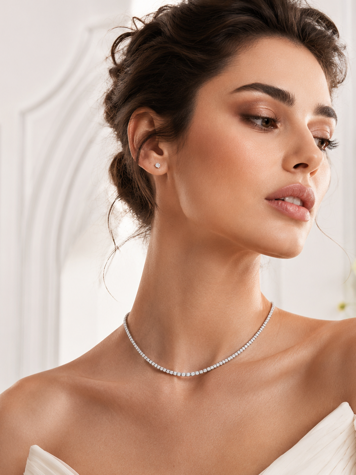 5ct Sparkling Tennis Necklace, 18K White Gold Plated