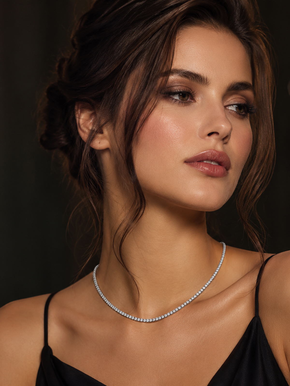 Optew Rhodium Plated Sparkling Tennis Necklace