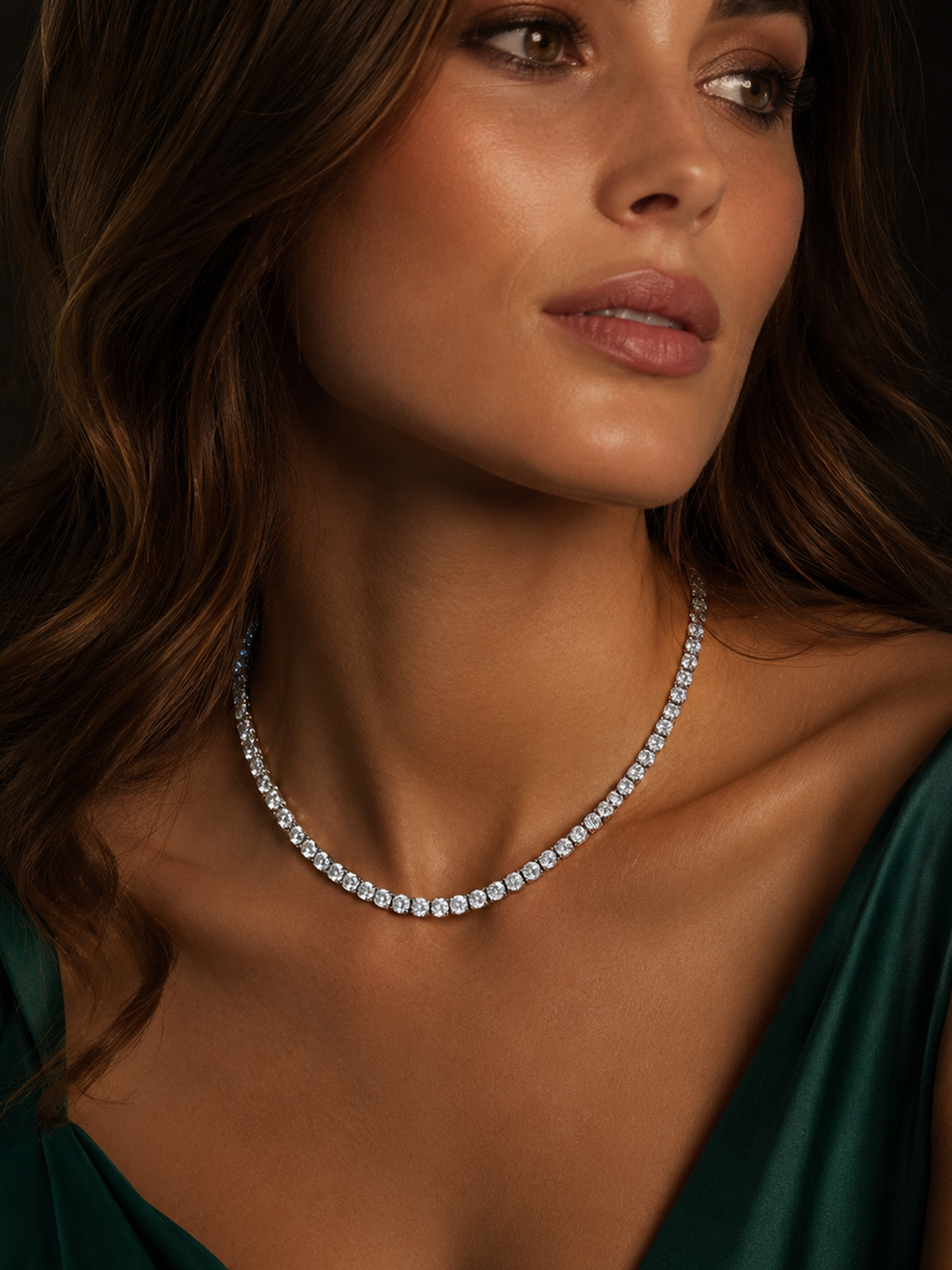 5ct Sparkling Tennis Necklace, 18K White Gold Plated