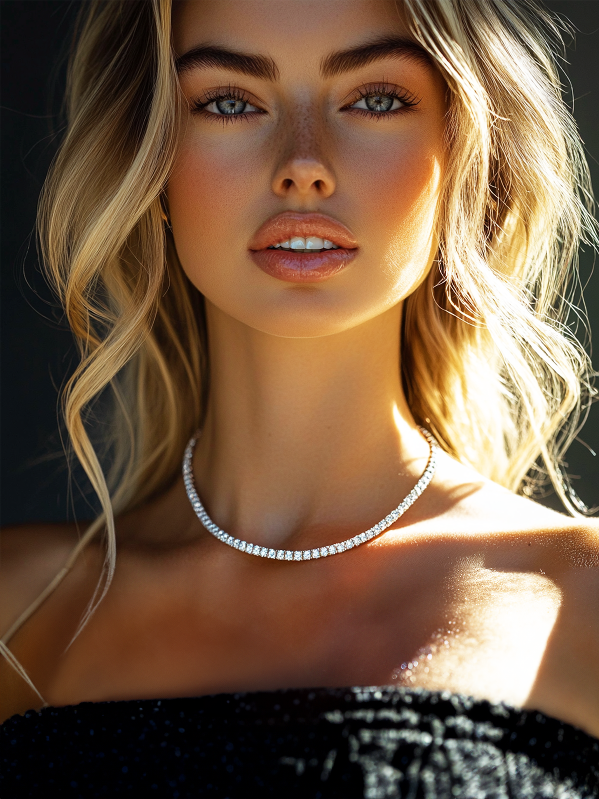 Optew Rhodium Plated Sparkling Tennis Necklace