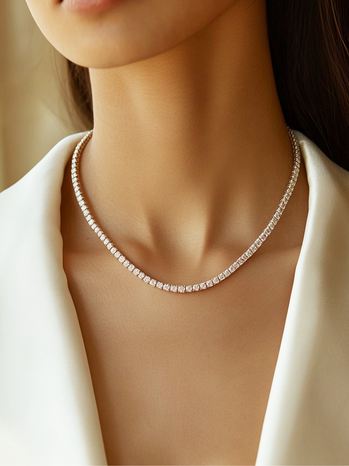 Optew Rhodium Plated Sparkling Tennis Necklace