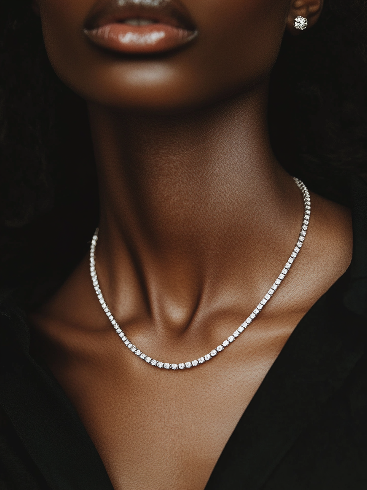 Optew Rhodium Plated Sparkling Tennis Necklace