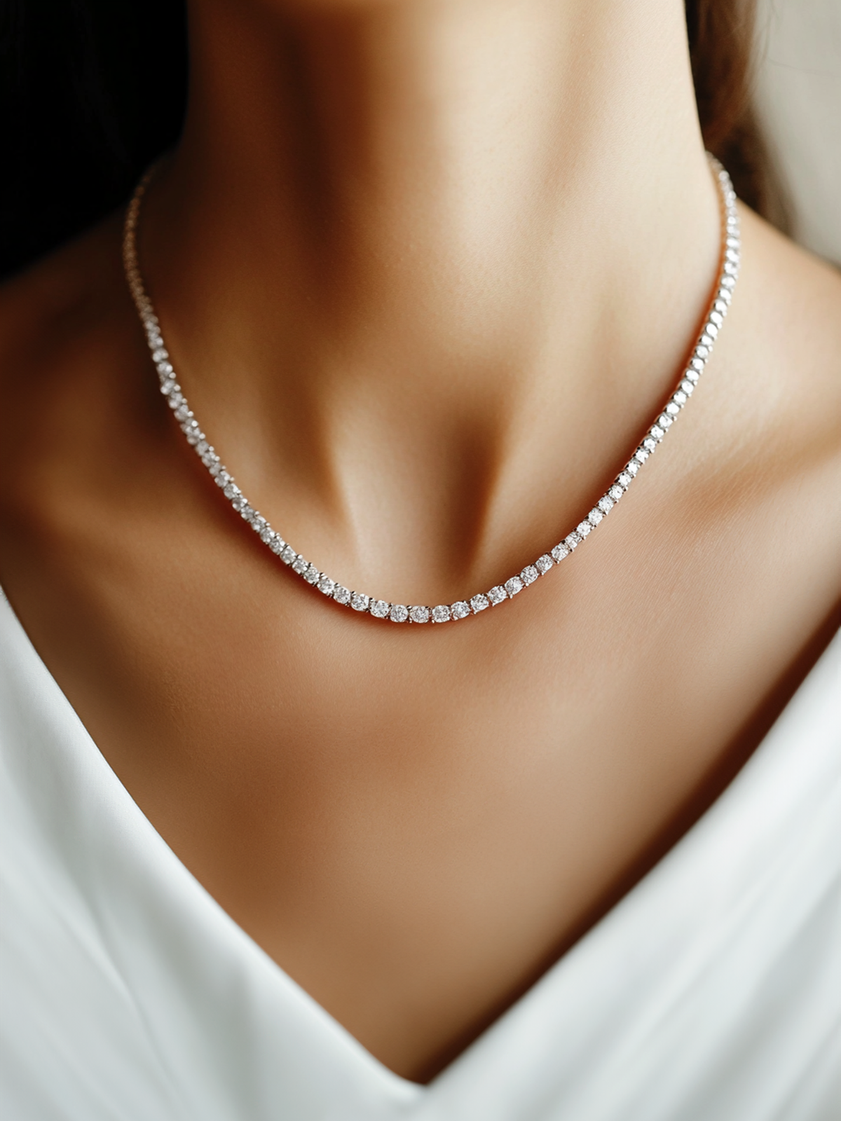 Optew Rhodium Plated Sparkling Tennis Necklace