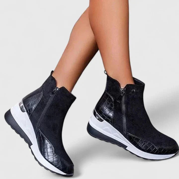 Walking Boots For Women | Croc-Embossed Wedge Ankle Side Zip