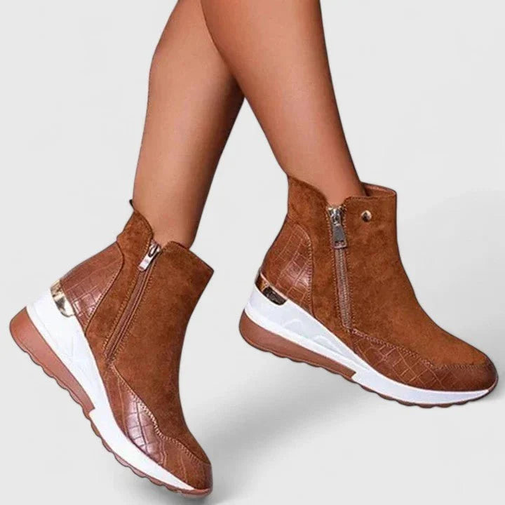 Walking Boots For Women | Croc-Embossed Wedge Ankle Side Zip