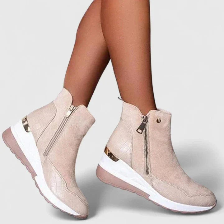 Walking Boots For Women | Croc-Embossed Wedge Ankle Side Zip