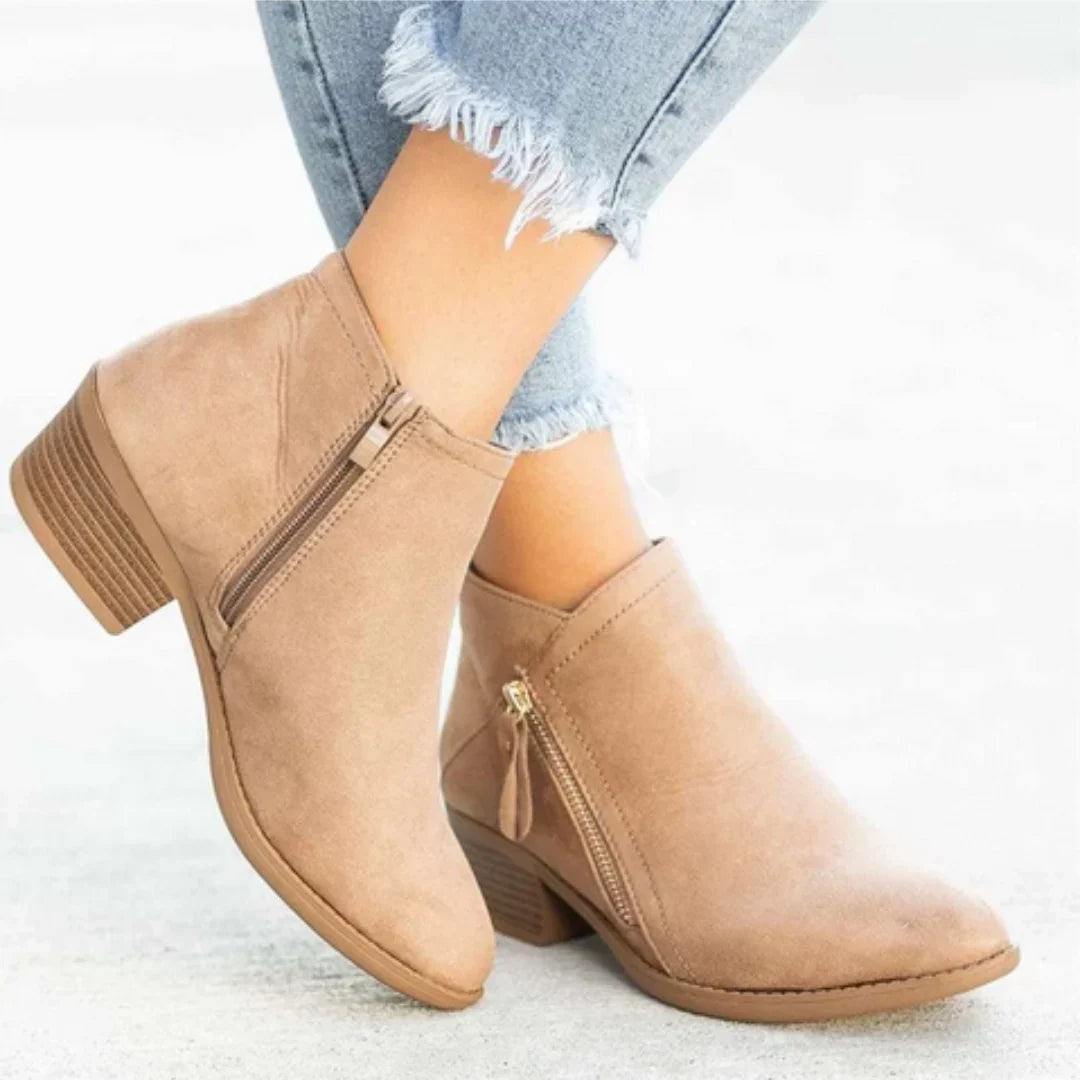 Waterproof Boots For Women | Block Heel Ankle with Side Zipper