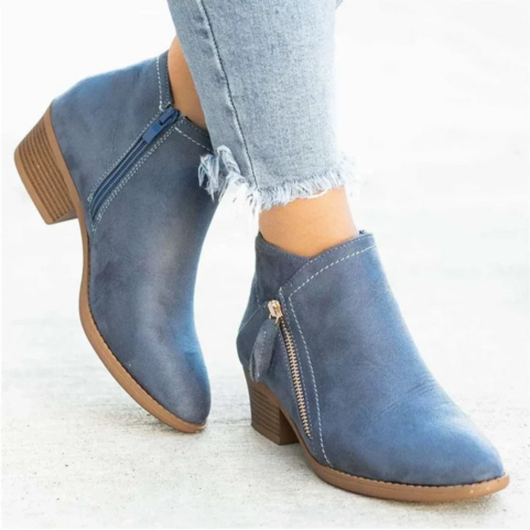 Waterproof Boots For Women | Block Heel Ankle with Side Zipper