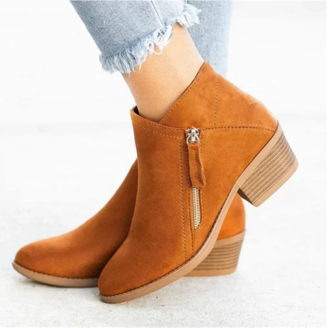 Waterproof Boots For Women | Block Heel Ankle with Side Zipper