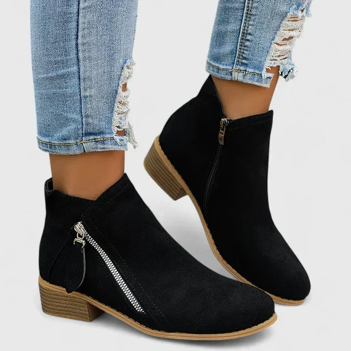 Waterproof Boots For Women | Block Heel Ankle with Side Zipper