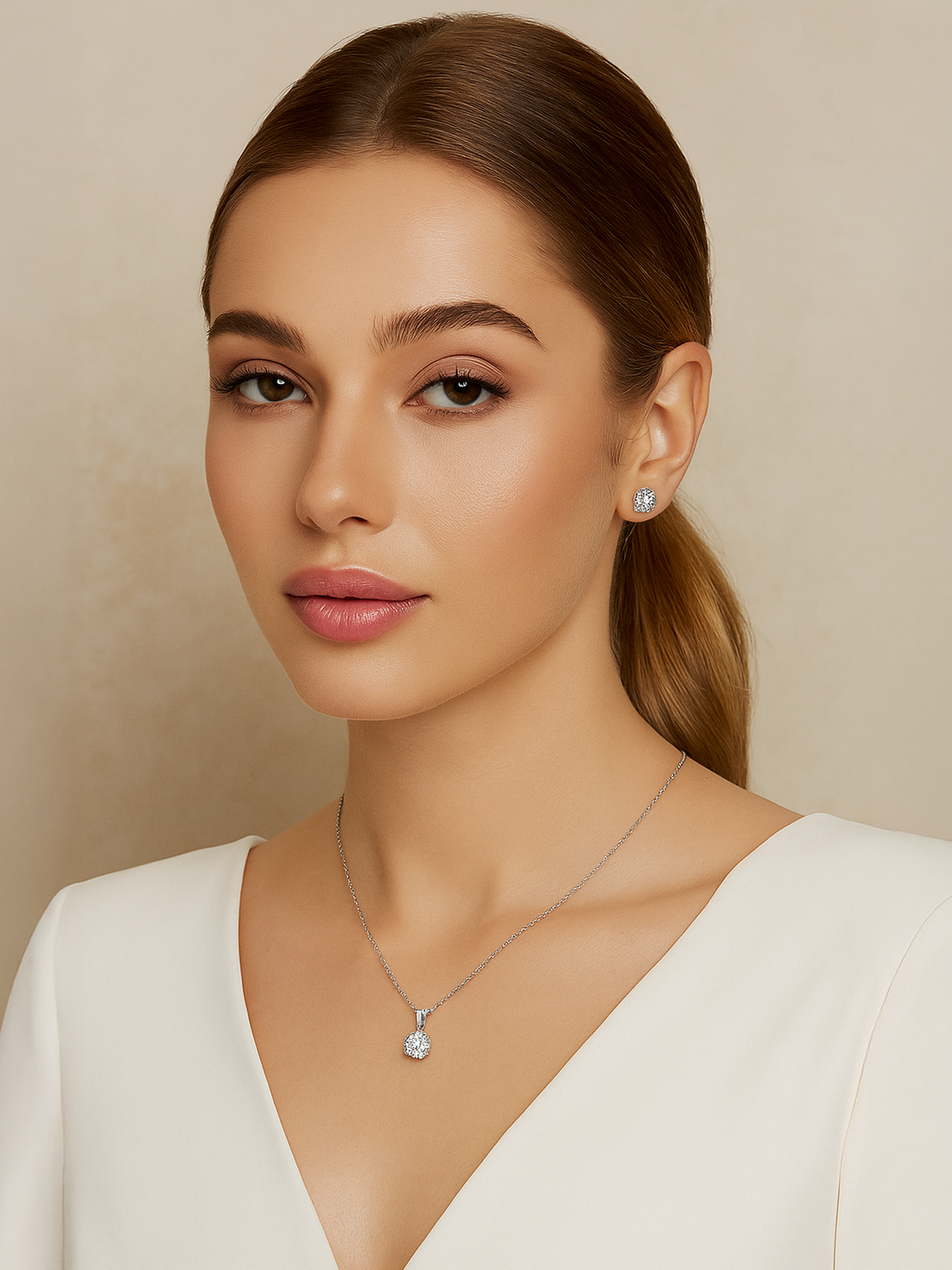 Lab Grown White Sapphire Pendant Necklace, 1.25ct