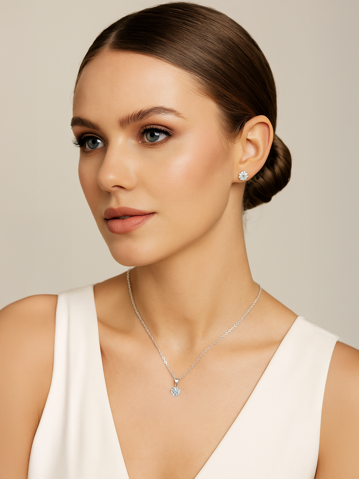 Lab Grown White Sapphire Pendant Necklace, 1.25ct