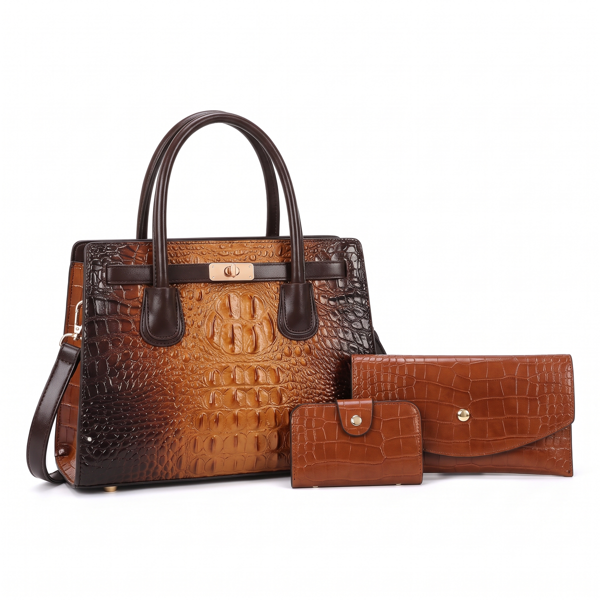3-Piece Handbag and Purse Set, Croc Satchel Bag with Clutch and Card Holder – Gift Set for Her