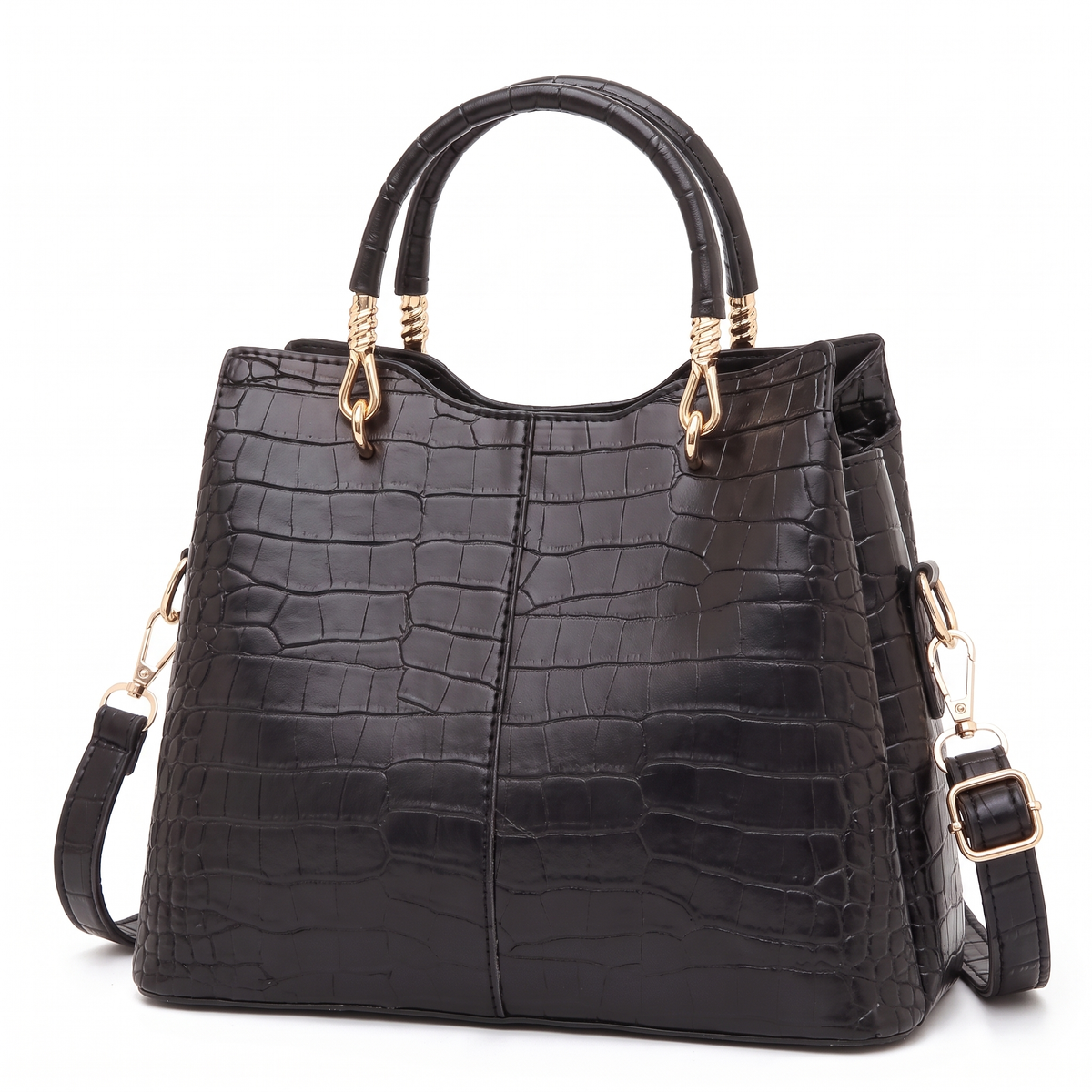 3-Piece Handbag and Purse Set, Croc Top Handle Bag with Wallet and Coin Purse – Gift Set for Her