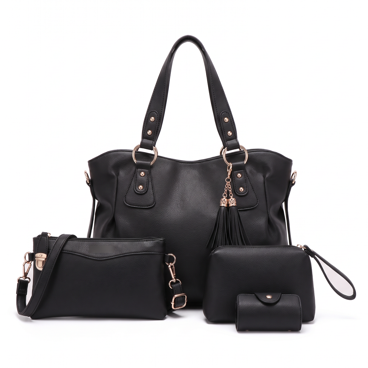 4-Piece Handbag and Purse Set, Hobo Tote Bag with Crossbody Bag, Wristlet and Card Holder – Gift Set for Her