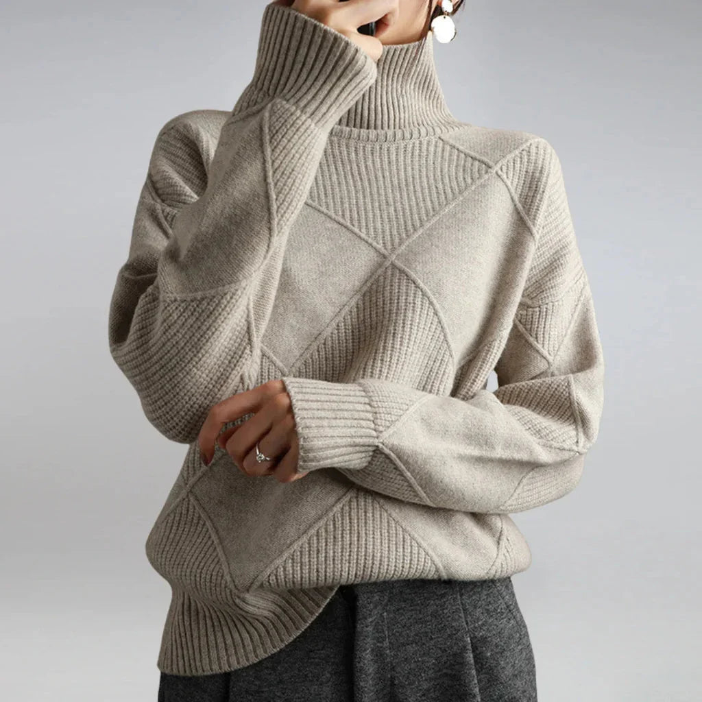 Women's Cashmere Sweater | Long Sleeve Argyle Turtleneck