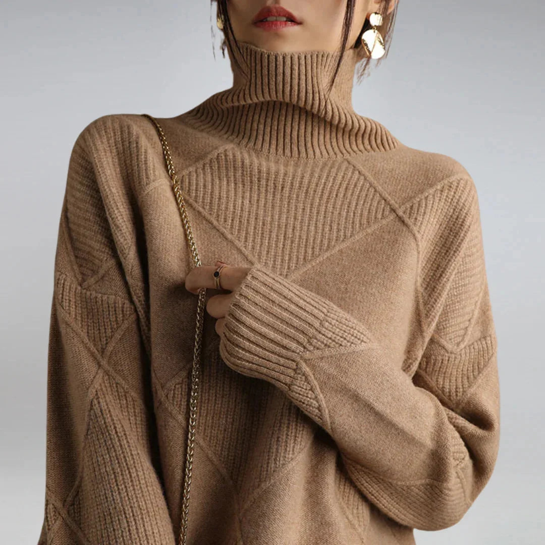 Women's Cashmere Sweater | Long Sleeve Argyle Turtleneck