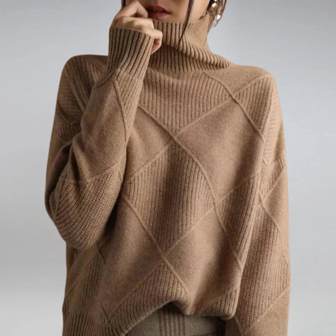 Women's Cashmere Sweater | Long Sleeve Argyle Turtleneck