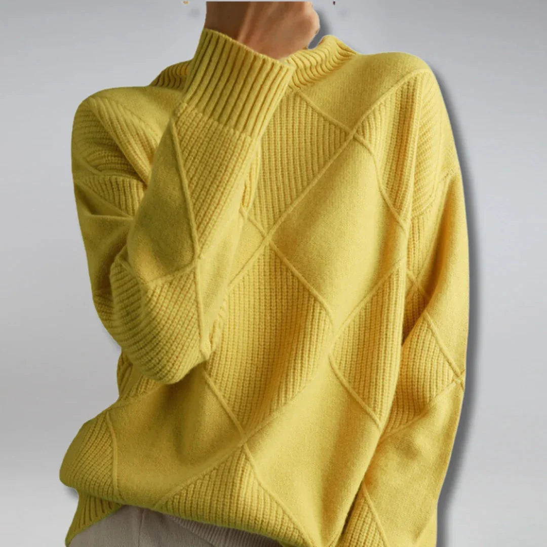 Women's Cashmere Sweater | Long Sleeve Argyle Turtleneck