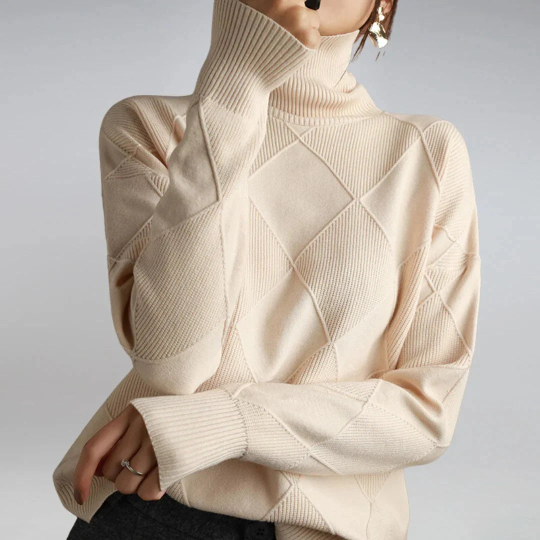 Women's Cashmere Sweater | Long Sleeve Argyle Turtleneck