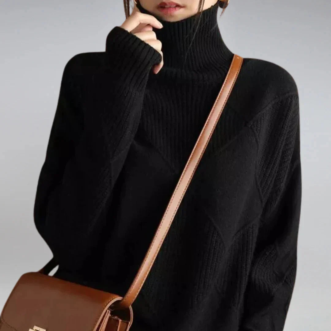 Women's Cashmere Sweater | Long Sleeve Argyle Turtleneck