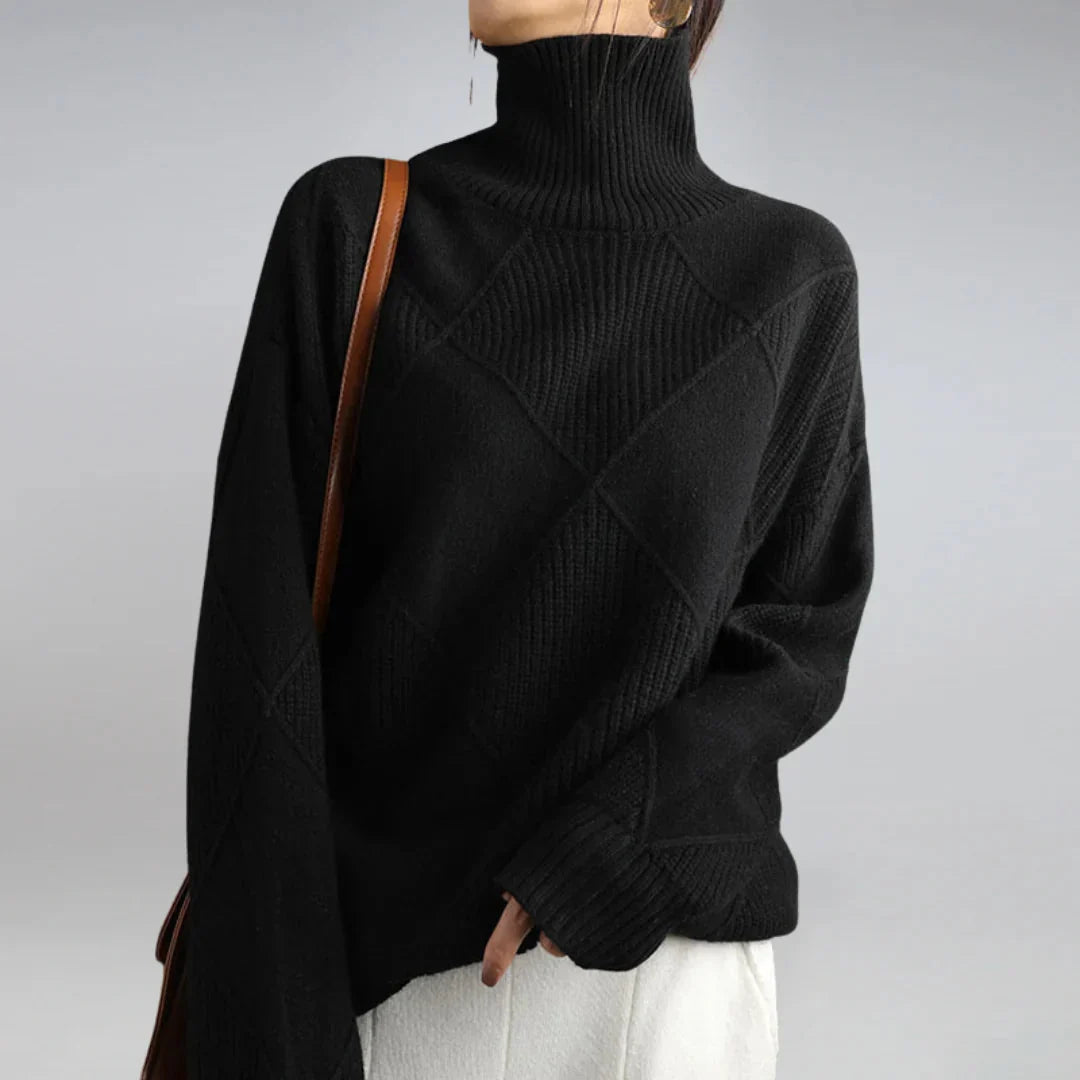 Women's Cashmere Sweater | Long Sleeve Argyle Turtleneck