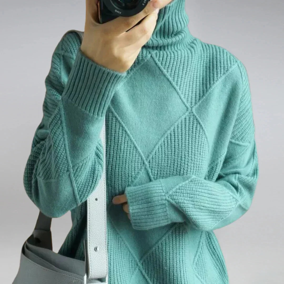 Women's Cashmere Sweater | Long Sleeve Argyle Turtleneck