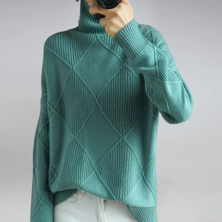 Women's Cashmere Sweater | Long Sleeve Argyle Turtleneck