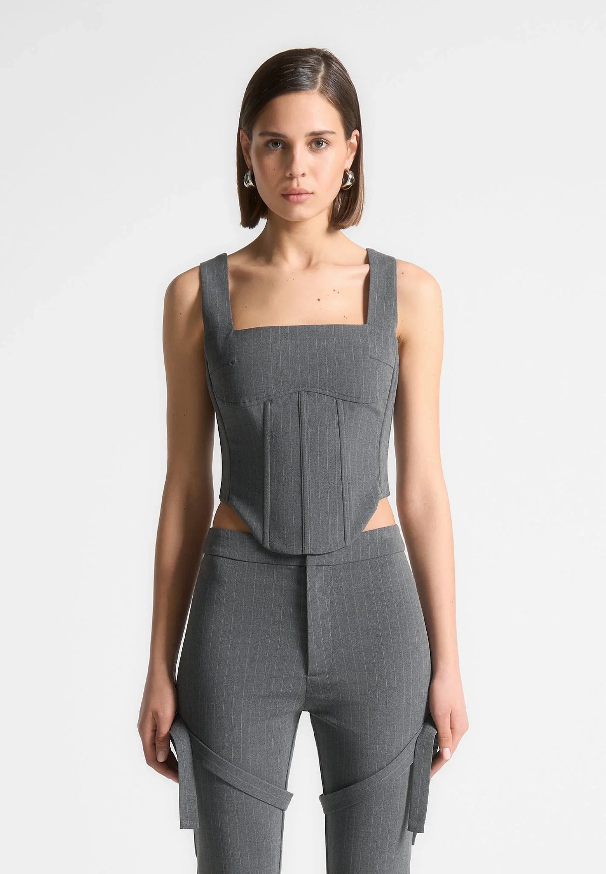 Women's Corset Top | Sleeveless Pinstripe Square Neck