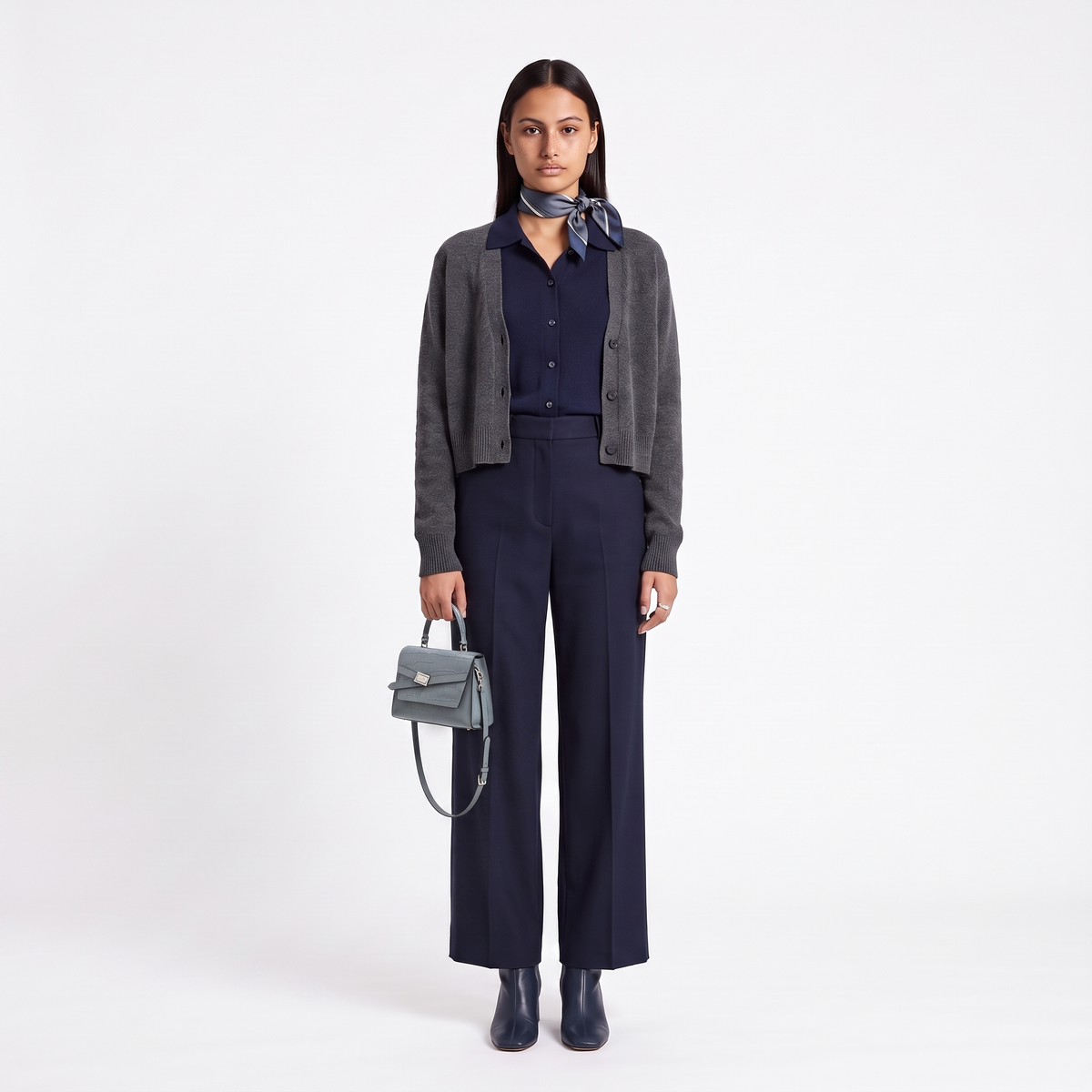 Croc Faux Leather Top Handle Satchel for Women, Dusty Blue Belted Flap Bag