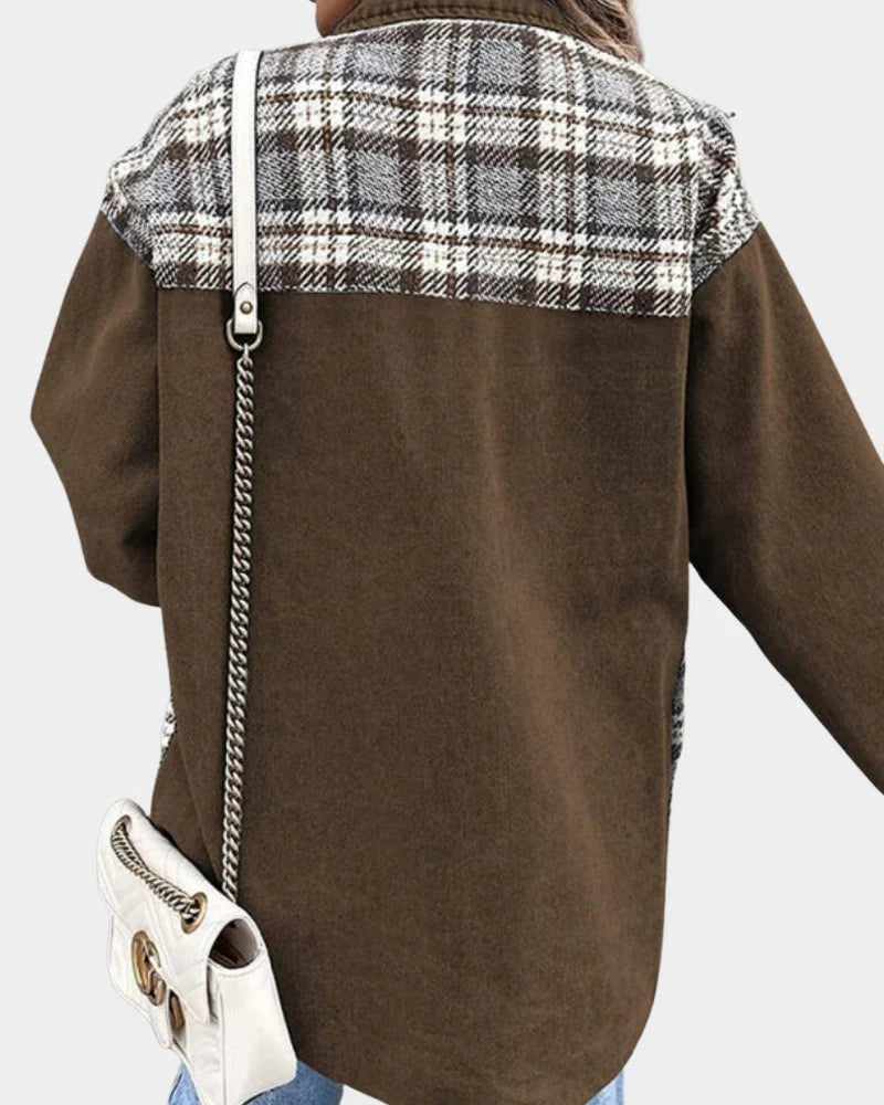 Women's Denim Jacket | Long Sleeve with Plaid Contrast