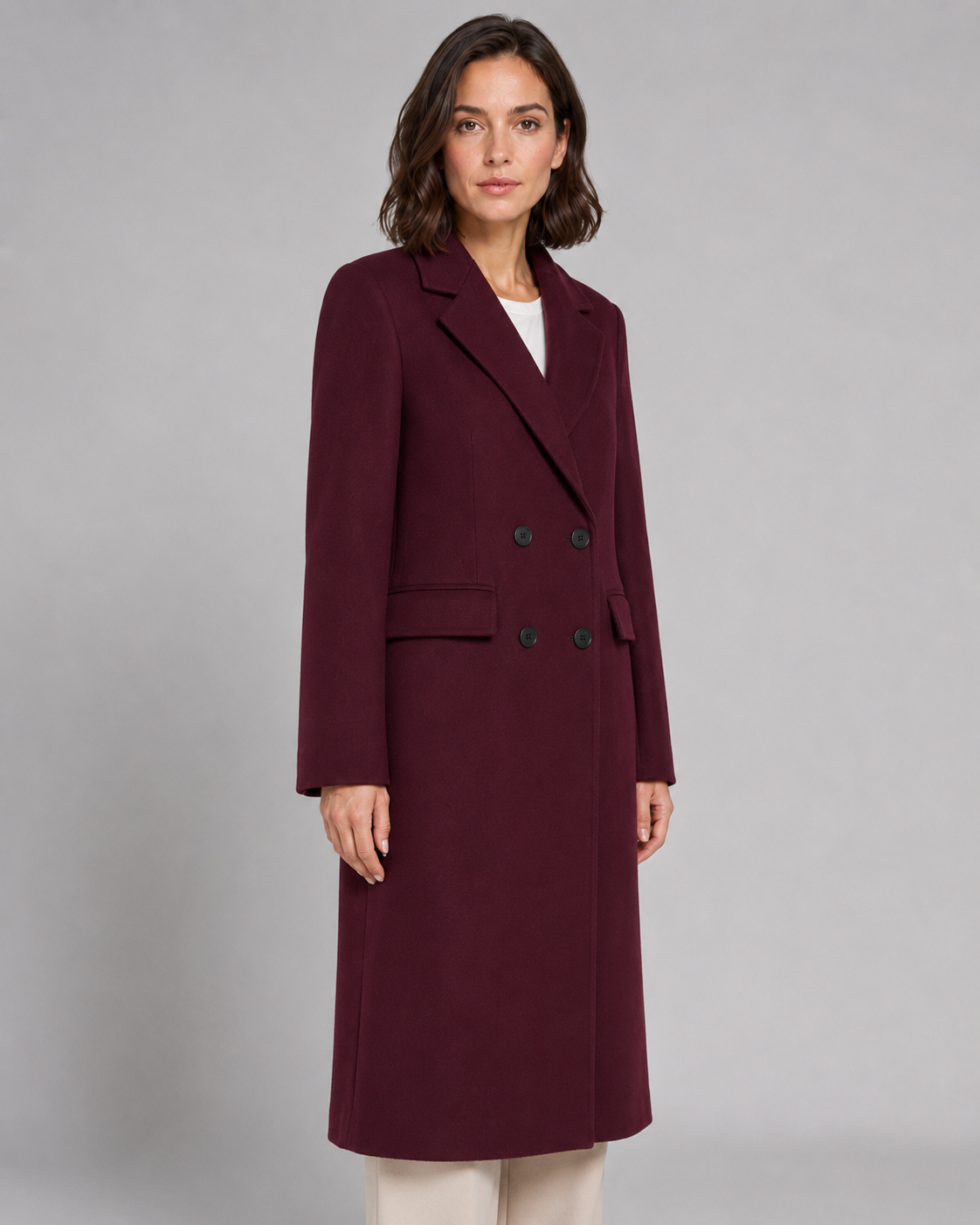 Women's Winter Weight Tailored Long Coat – Double Breasted
