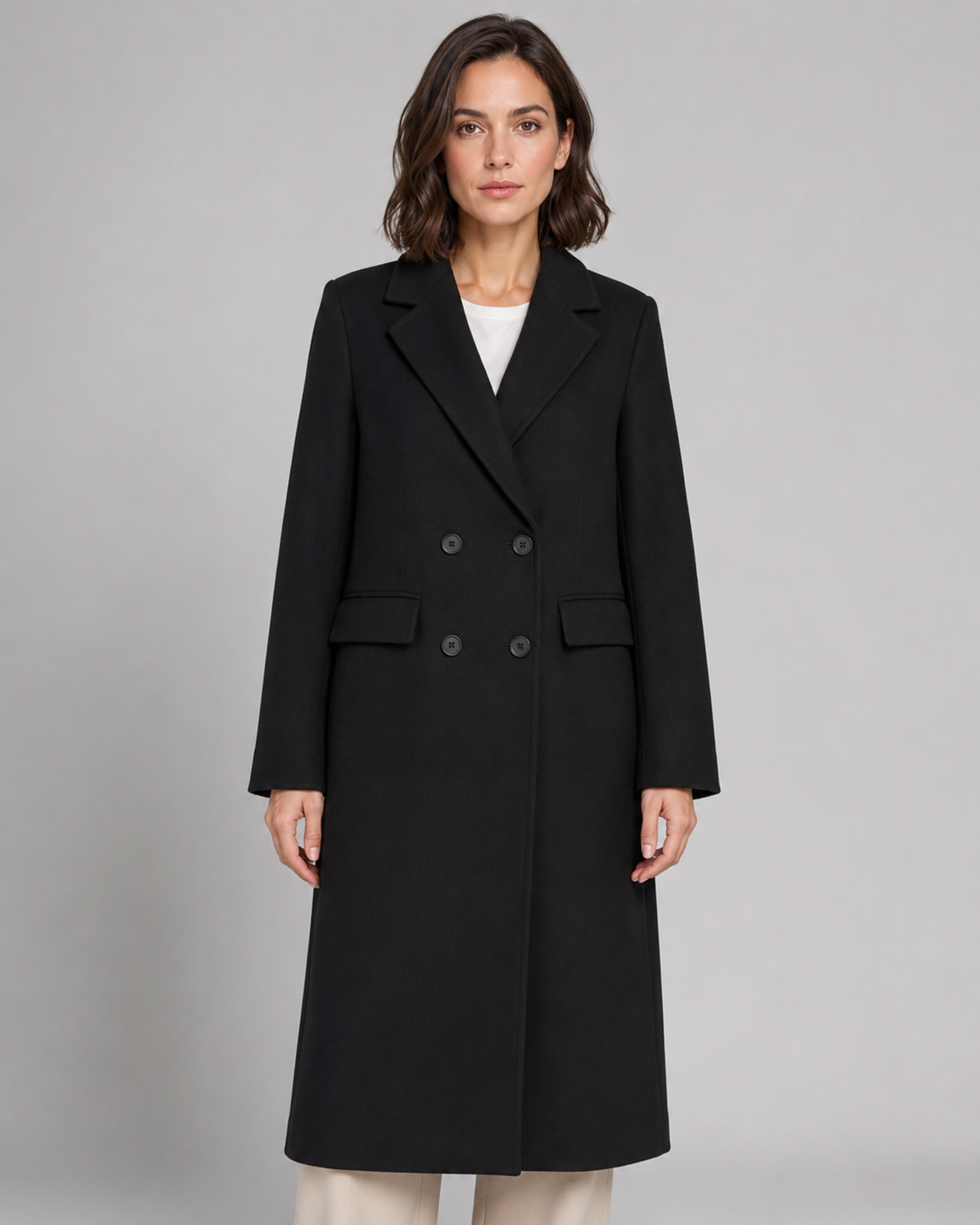 Women's Winter Weight Tailored Long Coat – Double Breasted