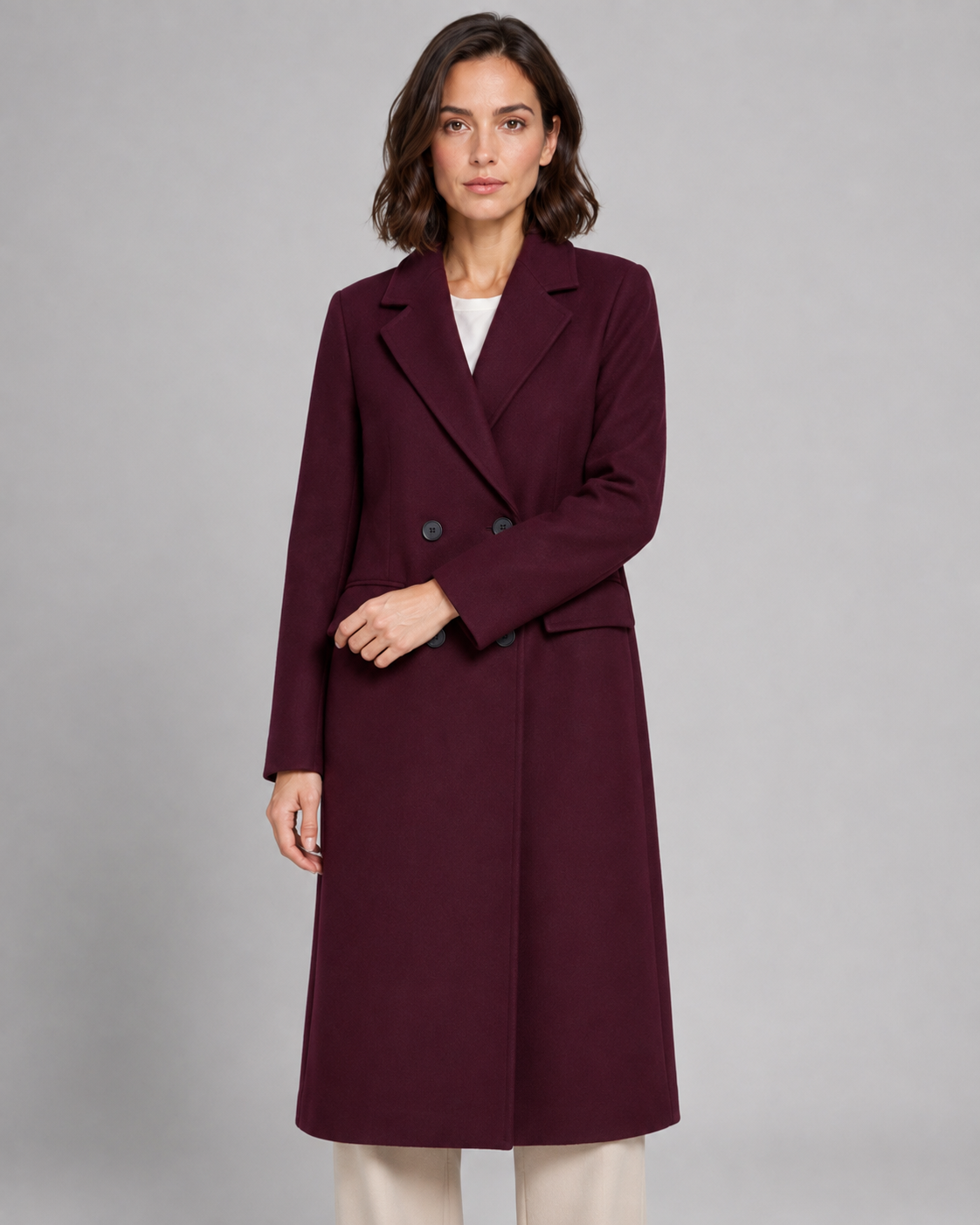 Women's Winter Weight Tailored Long Coat – Double Breasted